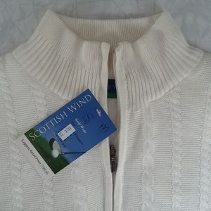 Scottish Winds Mens Cable Knit Hybrid Lined 1/4 Zip Sweater Sz L Cream NWT